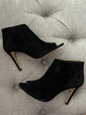 Ann Taylor Black Suede Peep Toe Ankle Booties